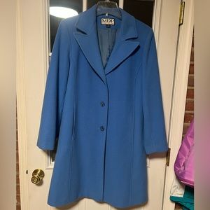 Women’s Blue Wool Long Dressy Winter Coat 2-Button Size 10